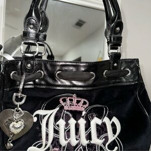 Juicy Couture Vintage Black and Pink Shoulder Bag with Silver Accents